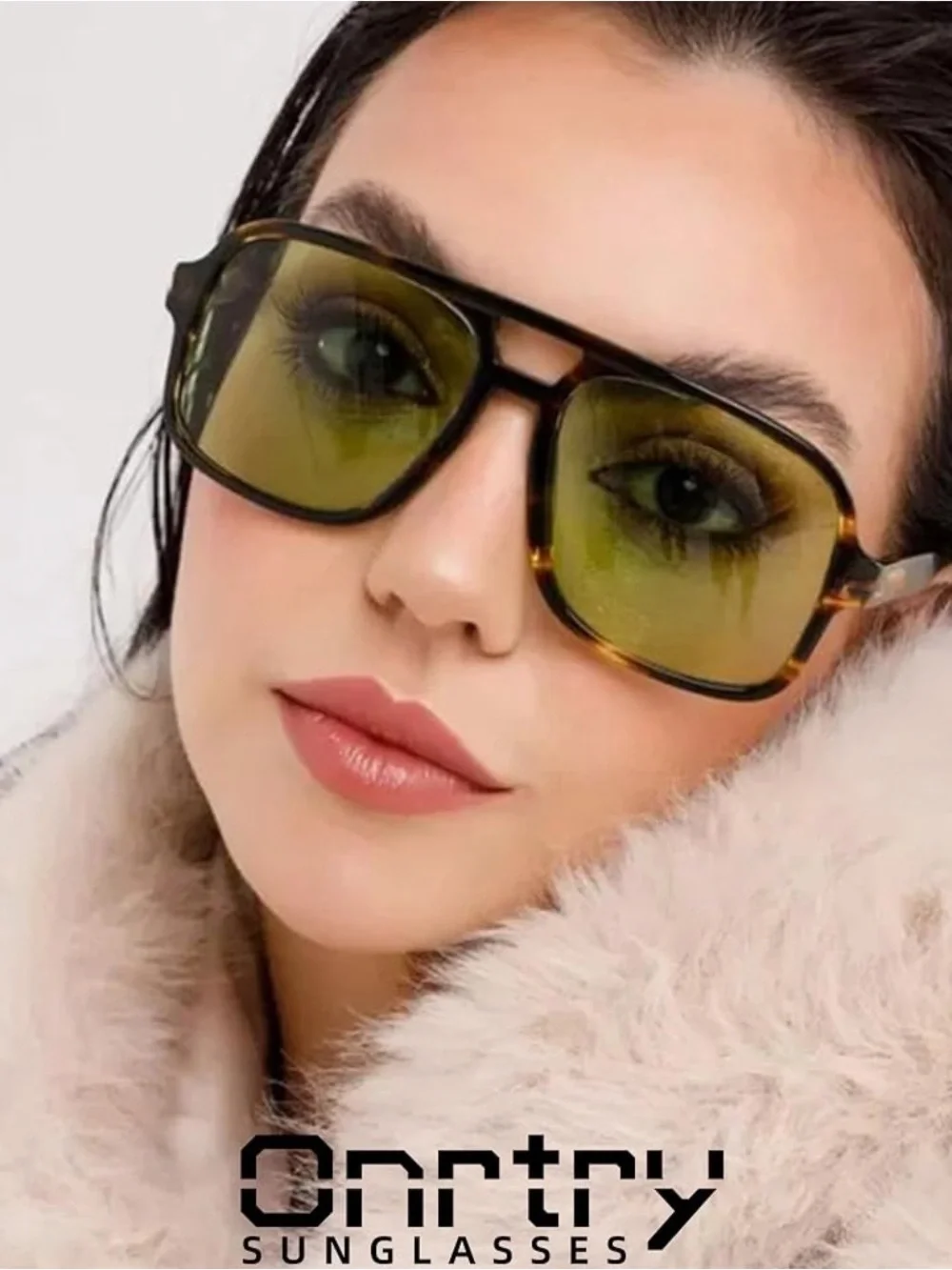 Retro Oversized Aviator Sunglasses -Vintage 70s Style Square Frame Yellow Lenses